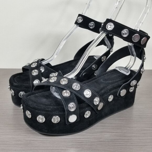 Alexander Wang Sandrah Studded Platform Sandal Black Suede Womens Size 10.5/40.5 - Picture 3 of 12